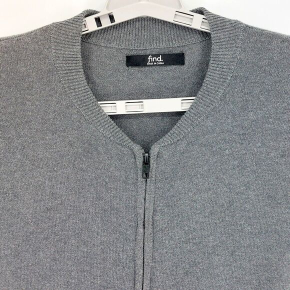 FIND Full Zip Sweater Mens Sz L Gray Cardigan Pockets Cozy Grandpacore Classic - Picture 3 of 9
